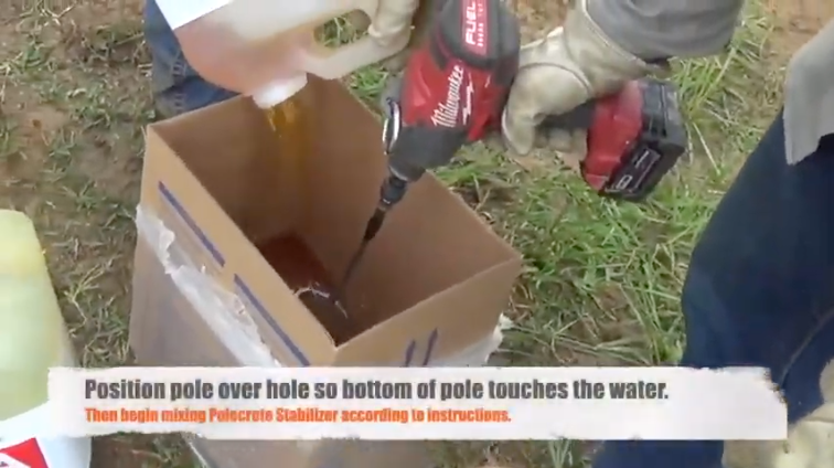 Using a bag with pole foam in a wet installation of a utility pole